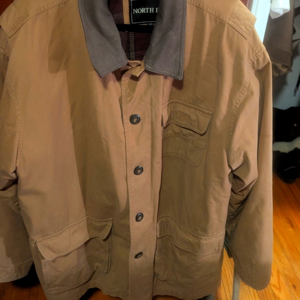 North Bay Men Size XL Gorpcore Tan Canvas Chore Coat Removable Flannel